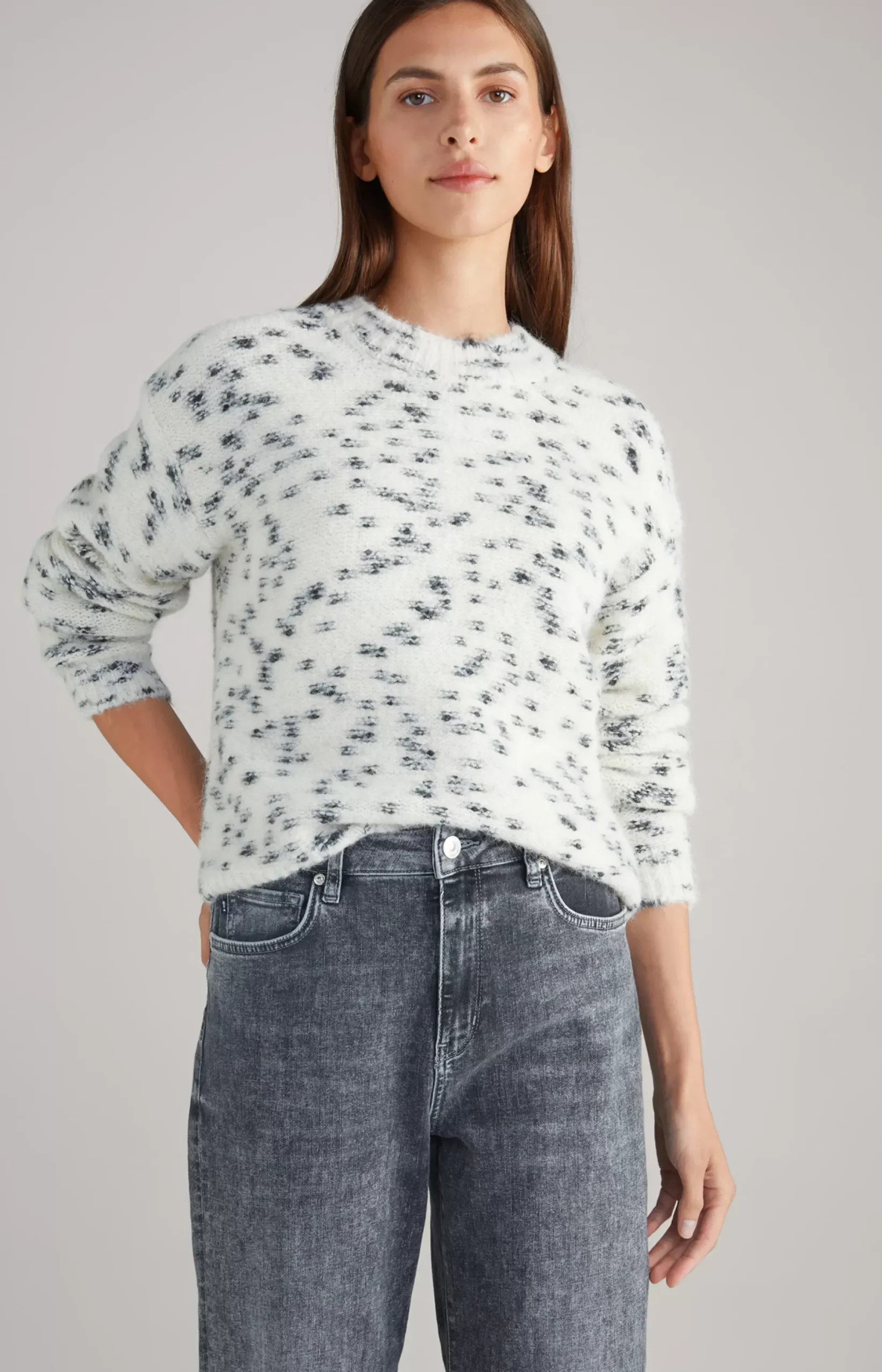 Outlet JOOP! Alpaca Blend Knitted Jumper in cream patterned