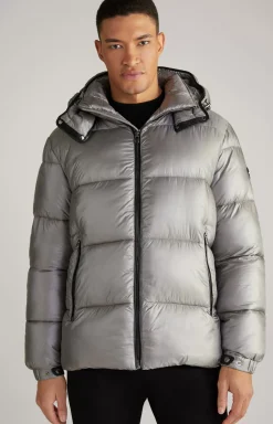 New JOOP! Ambro Quilted Jacket with Hood in Metallic Grey metallic/grey