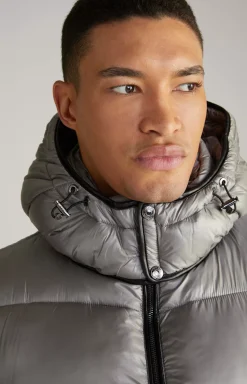 New JOOP! Ambro Quilted Jacket with Hood in Metallic Grey metallic/grey