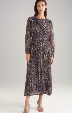 Outlet JOOP! Chiffon Pleated Dress in a Purple/Yellow Pattern patterned purple/yellow