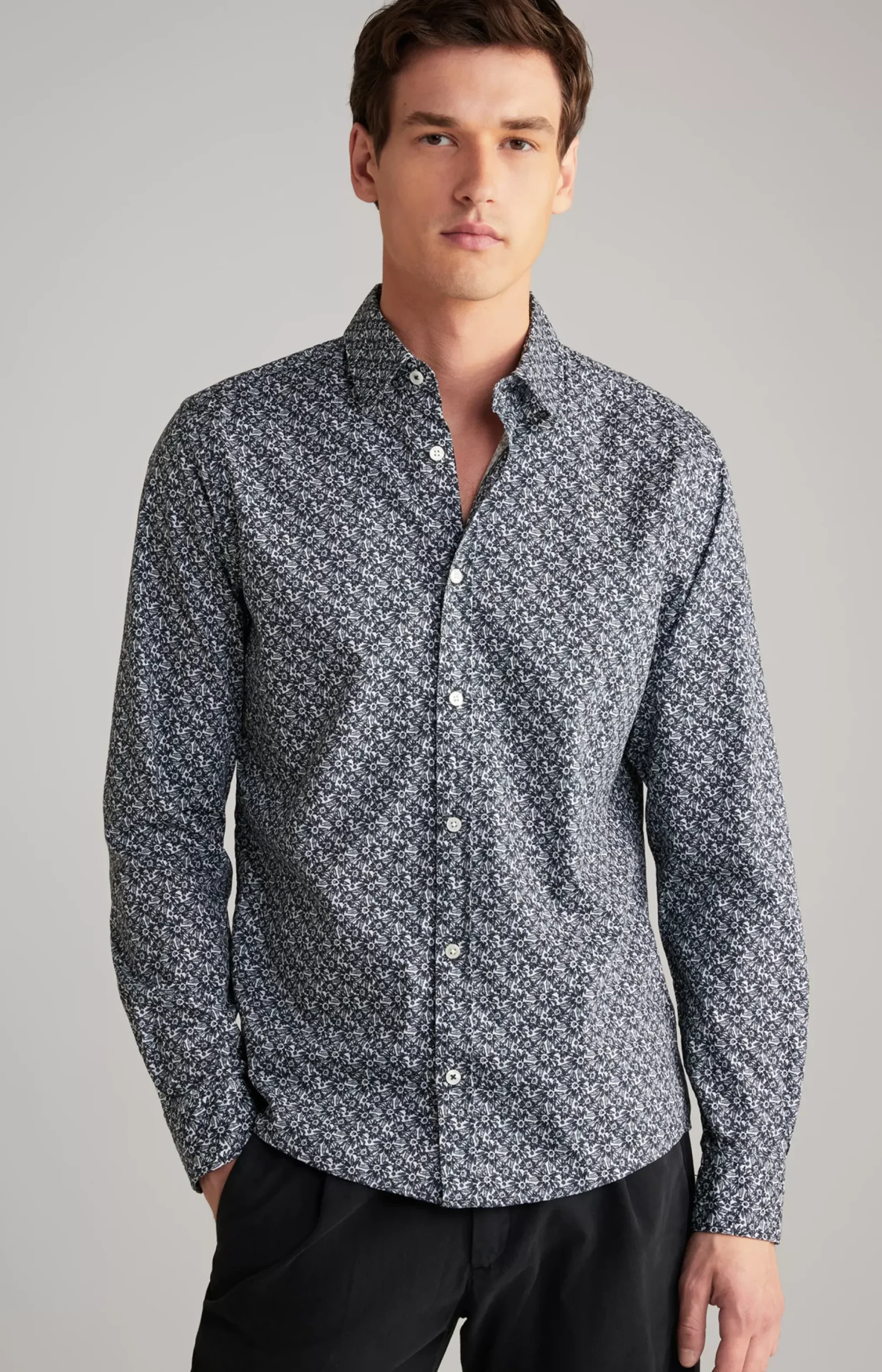 Clearance JOOP! Hanson Cotton Shirt in Dark Blue, patterned dark blue patterned