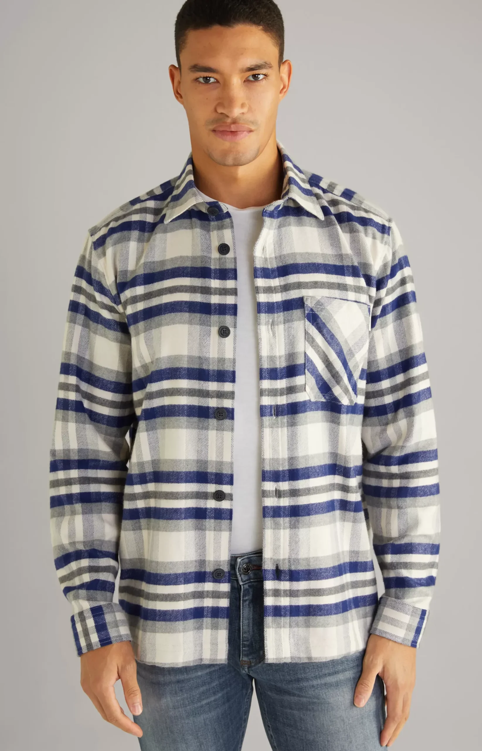 Outlet JOOP! Harvi Flannel Shirt in Red/Beige Check navy