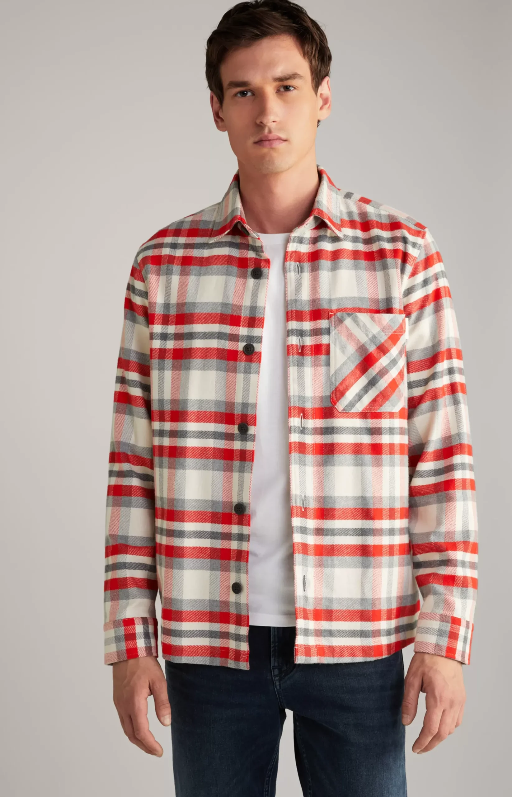 New JOOP! Harvi Flannel Shirt in Red/Beige Check checked red/beige