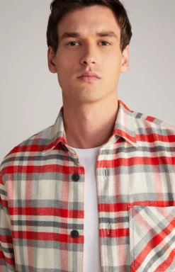New JOOP! Harvi Flannel Shirt in Red/Beige Check checked red/beige