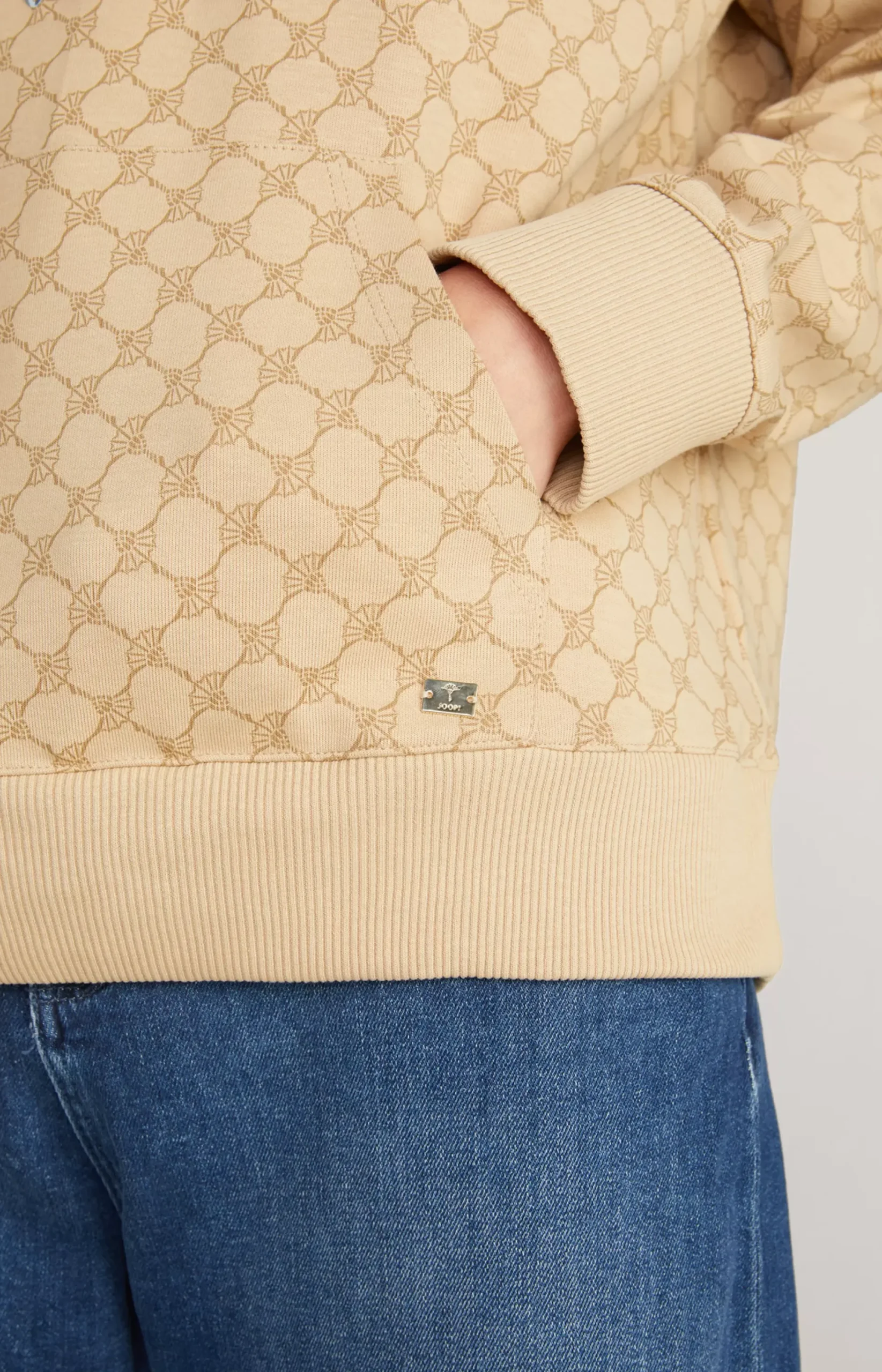 Clearance JOOP! Hoodie in Dark Beige, patterned dark beige patterned