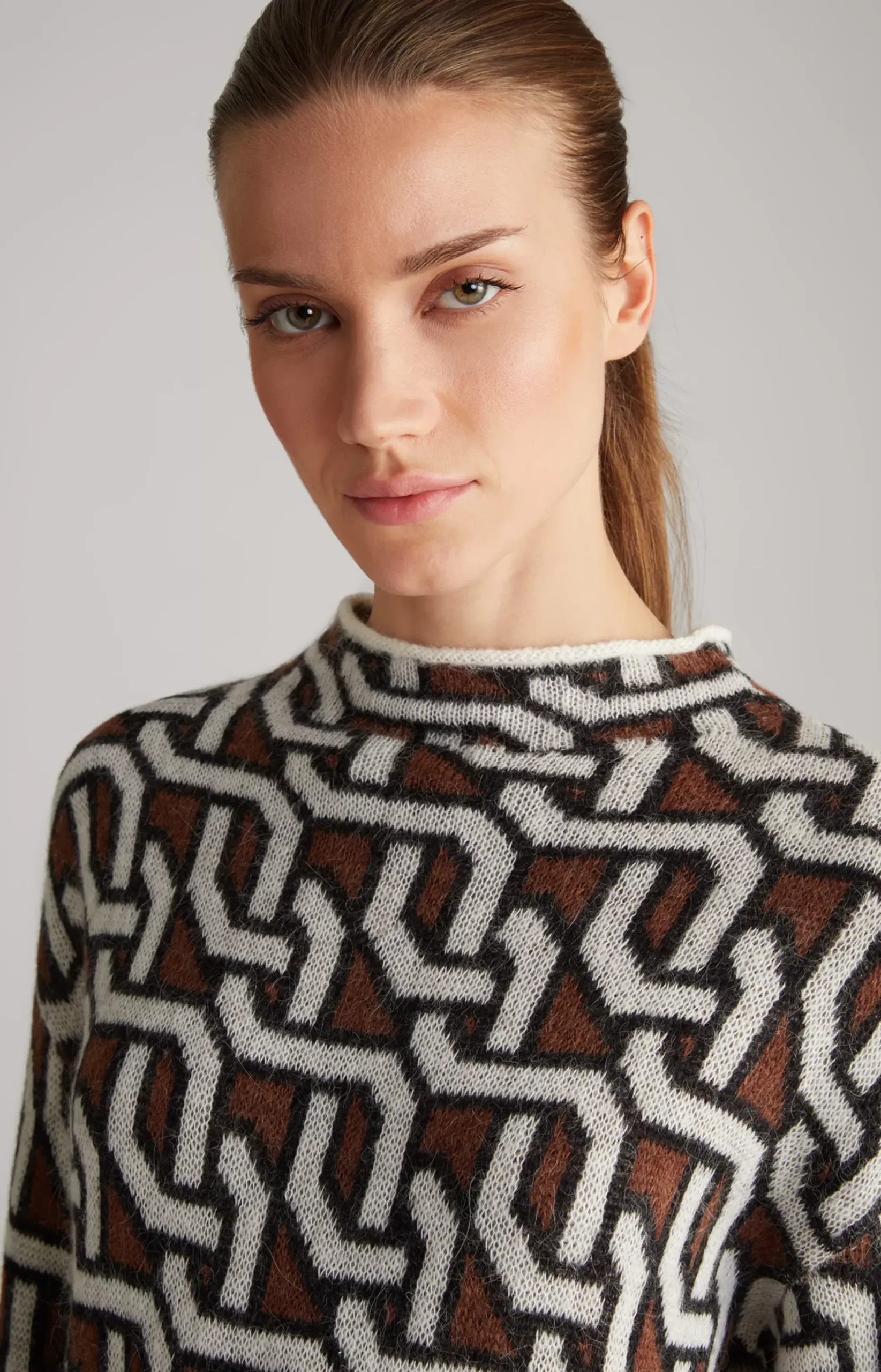 Hot JOOP! Knitted Pullover in a Cream/Brown/Black Pattern black patterned