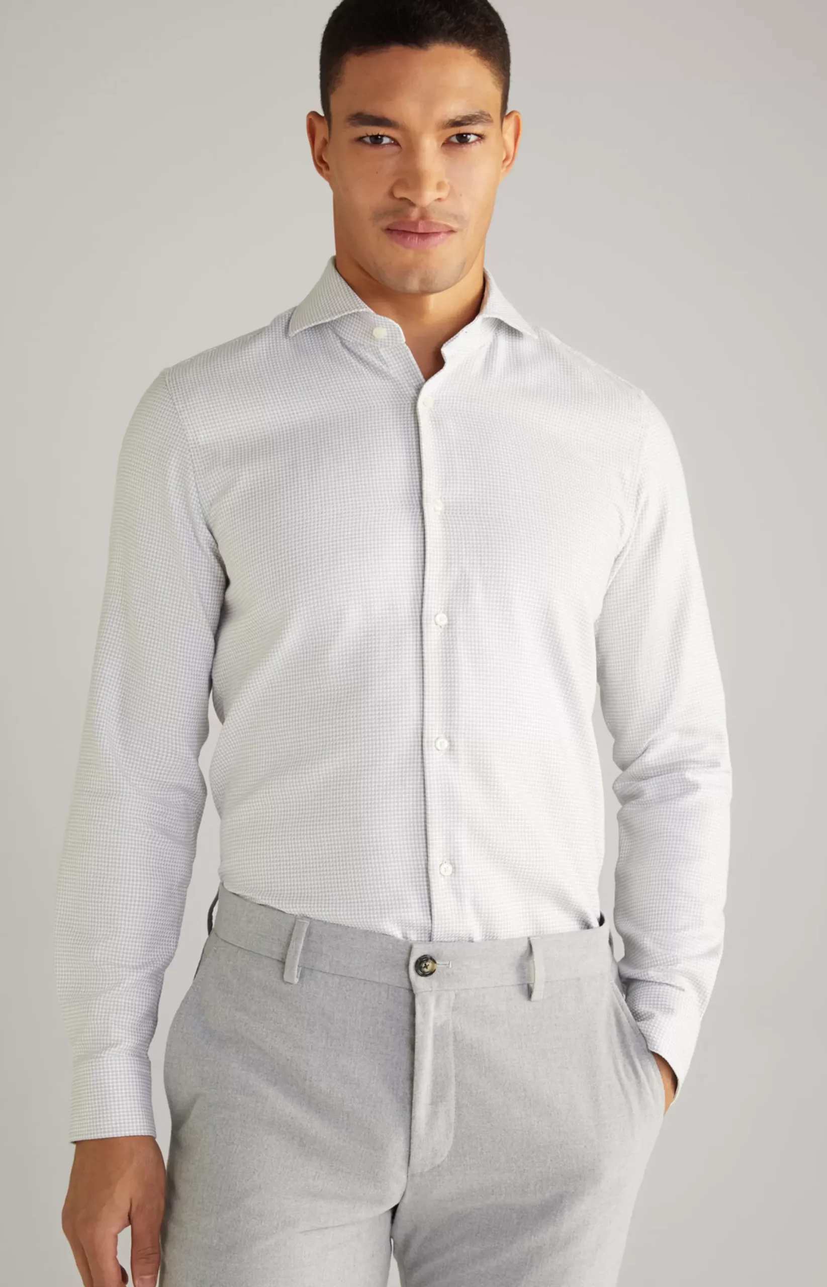 New JOOP! Pai Cotton Shirt in a White/Silver Pattern white/silver patterned