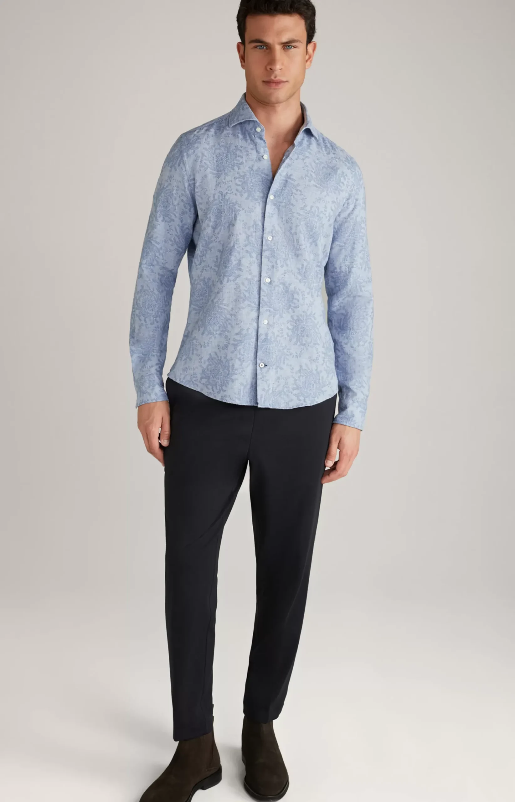 Outlet JOOP! Pai Wool Blend Shirt in a Blue Pattern blue patterned