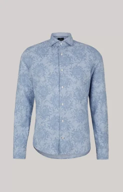 Outlet JOOP! Pai Wool Blend Shirt in a Blue Pattern blue patterned