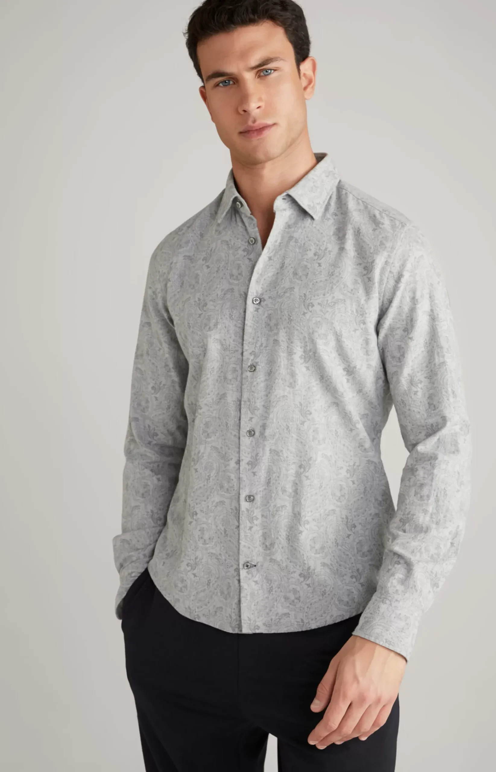 Clearance JOOP! Pit Cotton Shirt in Light Grey, patterned patterned light grey