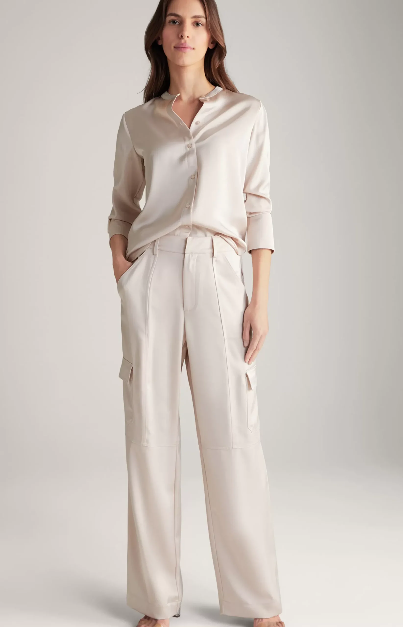 Best JOOP! Satin Cargo Trousers in Pale Pink beige