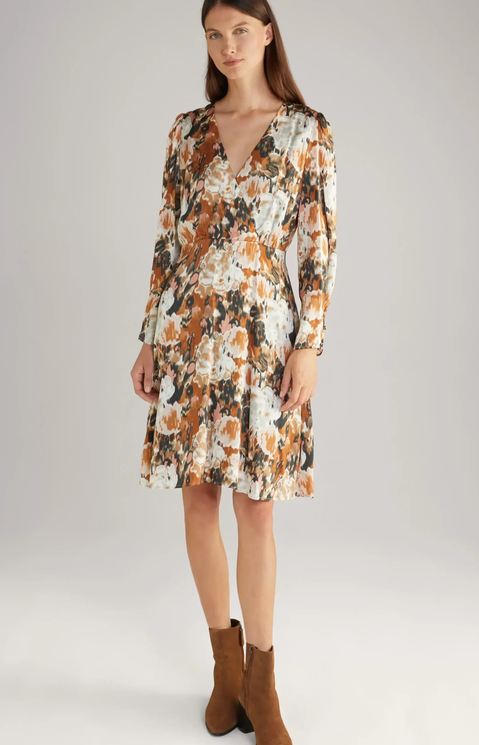 Outlet JOOP! Satin Dress in a Brown/Black/Ecru Pattern brown/black/ecru patterned