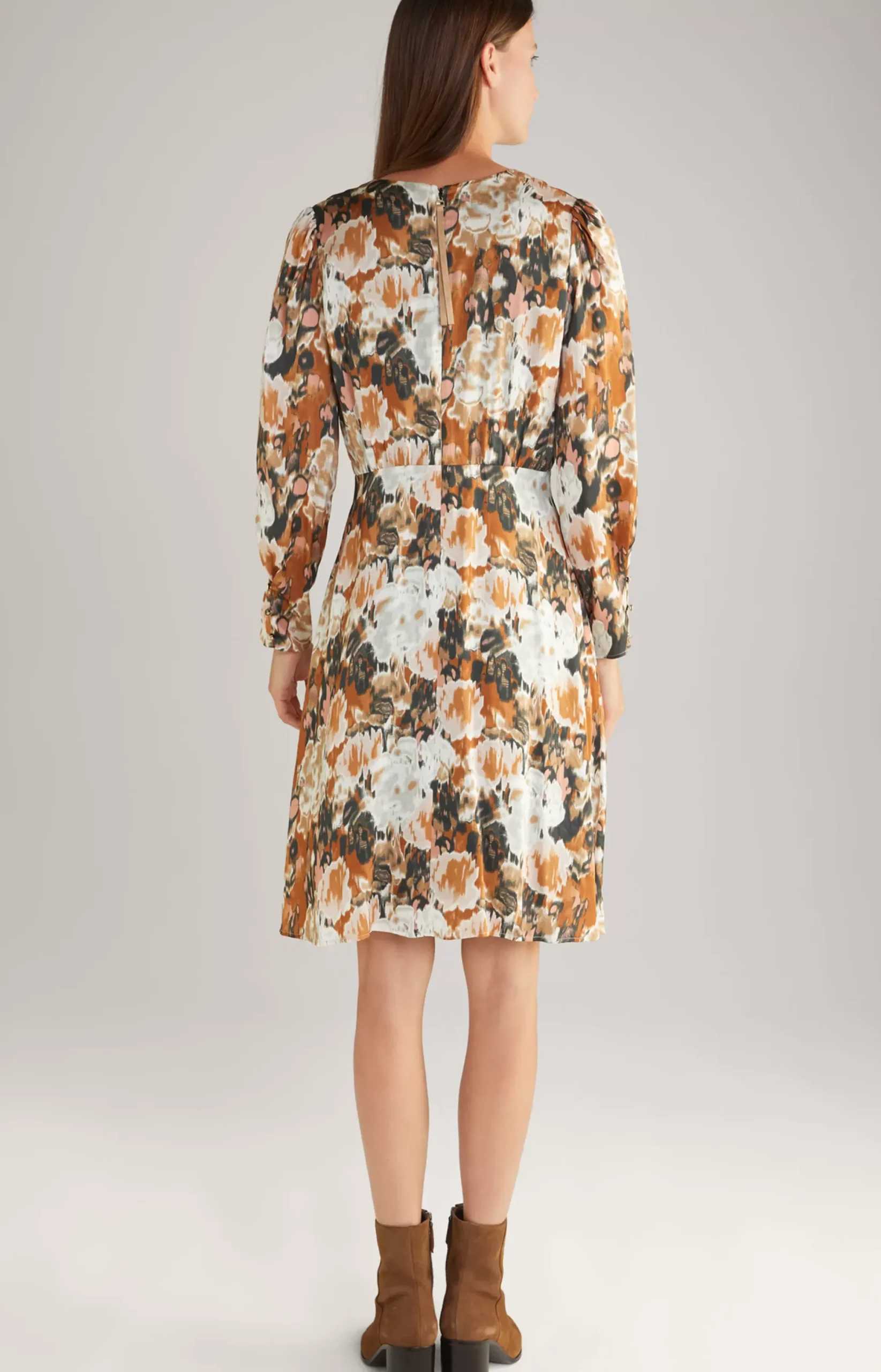 Outlet JOOP! Satin Dress in a Brown/Black/Ecru Pattern brown/black/ecru patterned