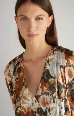 Outlet JOOP! Satin Dress in a Brown/Black/Ecru Pattern brown/black/ecru patterned
