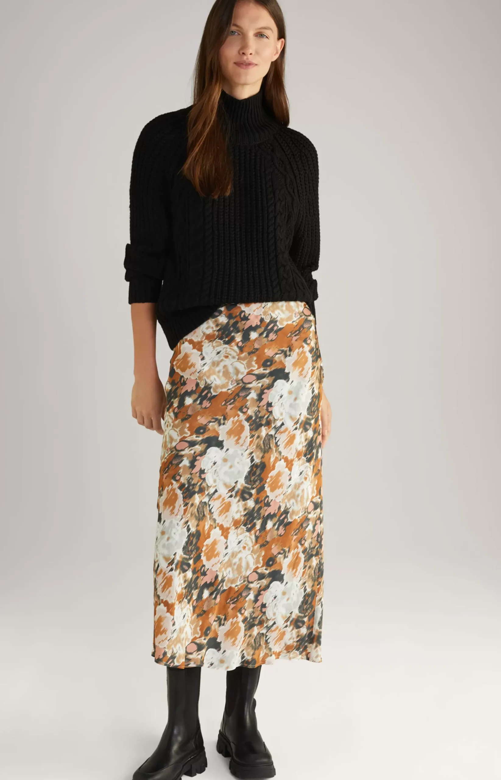 Clearance JOOP! Satin Skirt in a Brown/Black/Ecru Pattern brown/black/ecru patterned