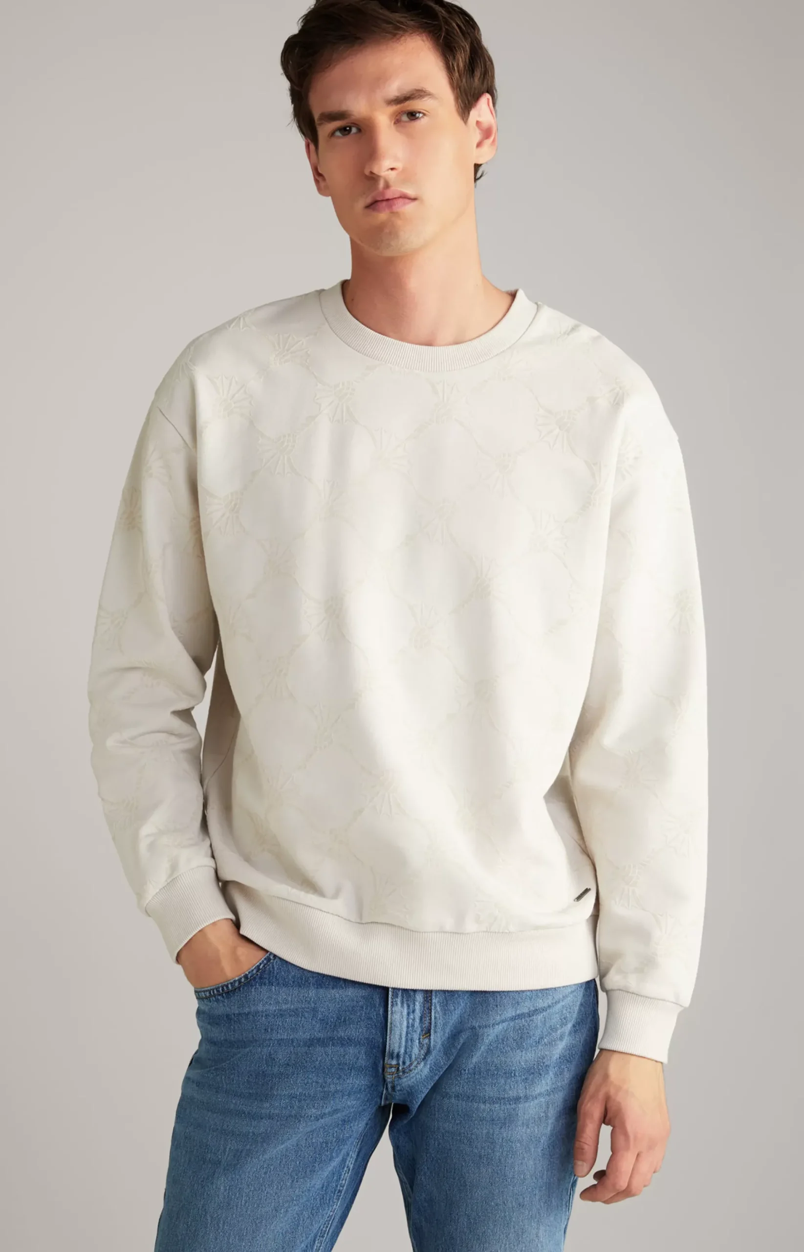 New JOOP! Tadeo Cotton Sweatshirt in Light Beige off-white