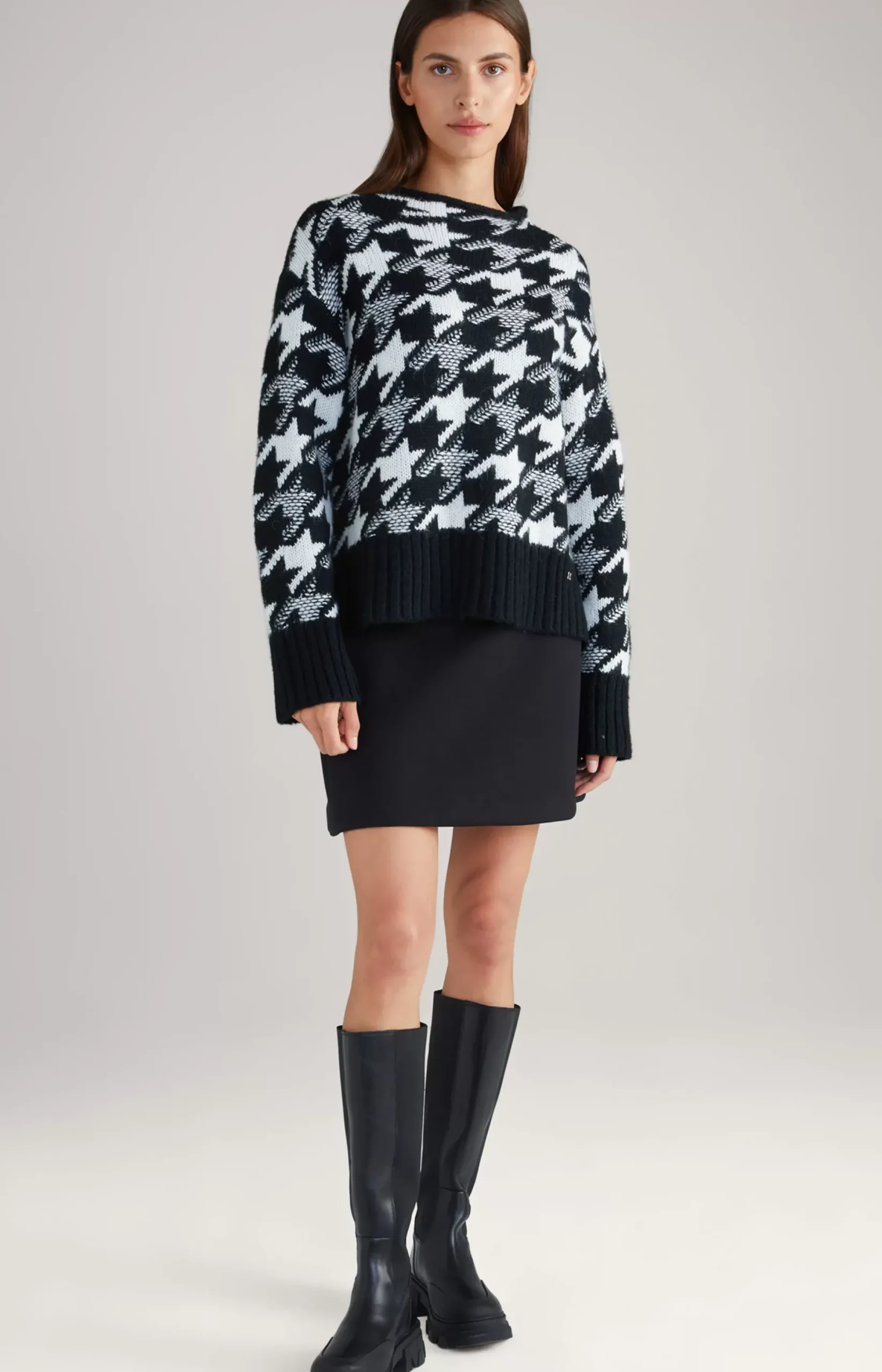Best JOOP! Wool Blend Knitted Jumper in a Black and White Pattern black/white patterned
